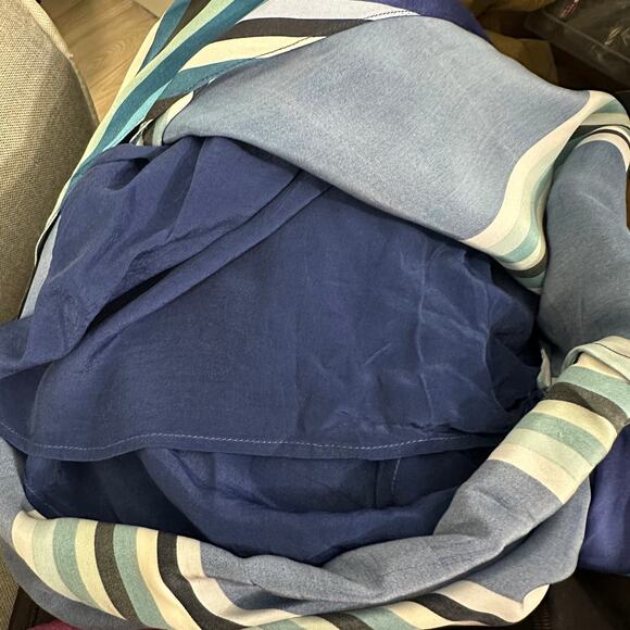 TRYB 100% Silk Pants Palazoo Flow Side Slits Shorts Under Blue Striped Small - Picture 6 of 6